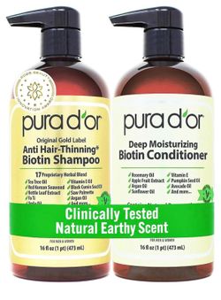 PURA D'OR Anti-Thinning Moisturizing Biotin Shampoo & Conditioner, 16oz, 2-Pack