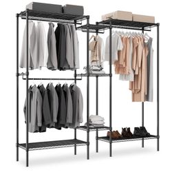 MoNiBloom Garment Rack Heavy Duty Clothes Rack for Hanging Clothes, Freestanding Wire Clothing Rack with Shelves, Adjustable DIY Wardrobe Closet Rack,