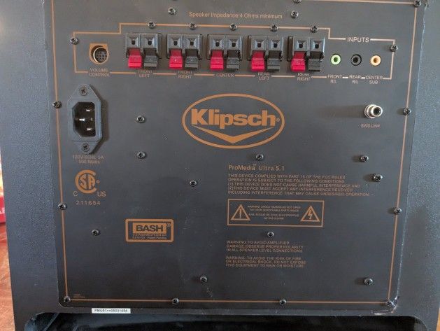 KLIPSCH 5.1 PROMEDIA BASH SUBWOOFER PARTS OR REPAIR