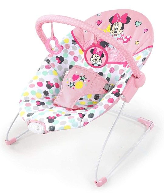 Bright Starts Disney Baby Minnie Mouse Vibrating Bouncer with Toy bar- Spotty Dotty