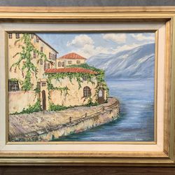Midcentury Italian Impressionist Lake Como Oil Painting by Leoni