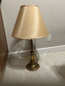 Set of Brass Table Lamps in with Beige Shade (2)