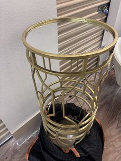Two Matching Mirror Top Golden Side Tables