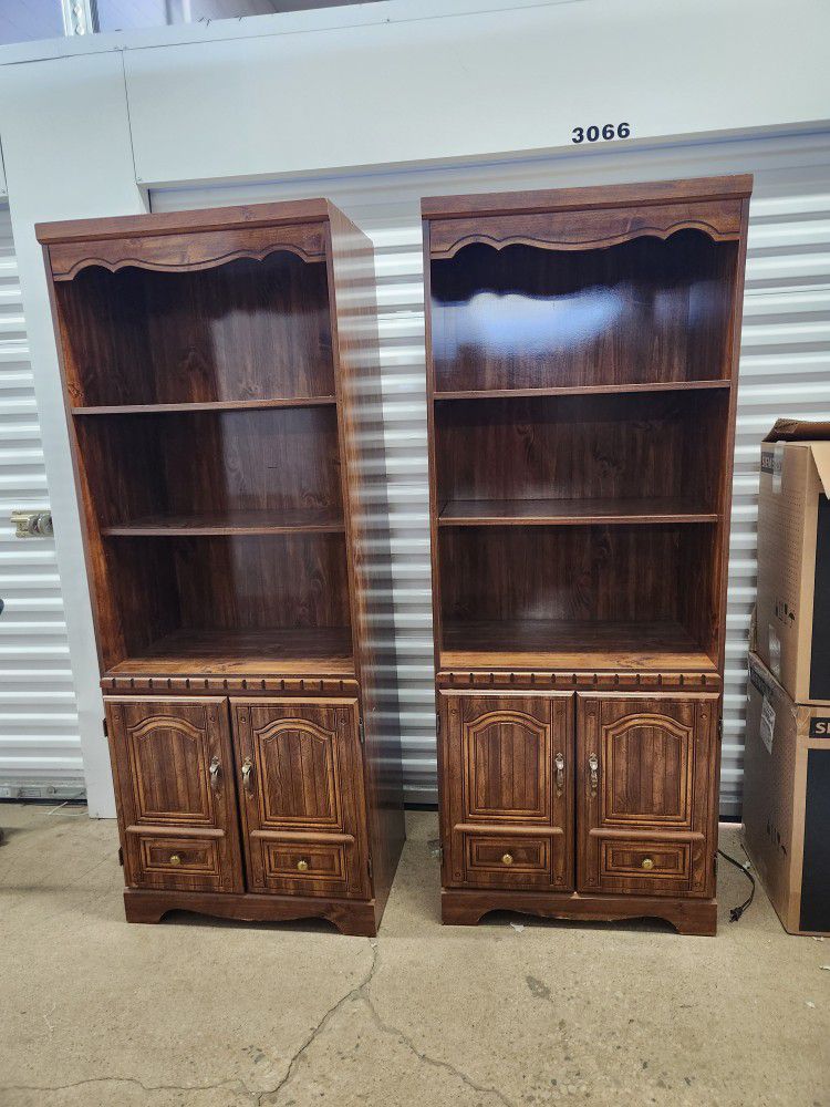 Two Book Cases  Display Entertainment Center Shelves 
