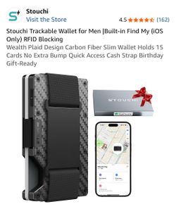 Stouchi Trackable Wallet for Men [Built-in Find My (iOS Only) RFID Blocking Wealth Plaid Design Carbon Fiber Slim Wallet Holds 15 Cards No Extra Bump