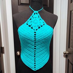 Festival Crochet Crop Top Teal