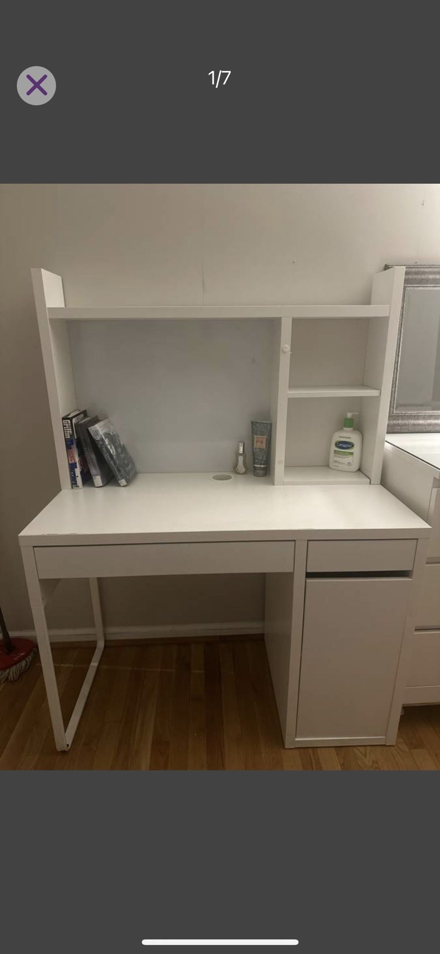 White Micke Ikea Desk w/ Hatch