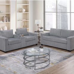 2-Piece Sofa Set Sofa + Loveseat + Cup Holders + Console + Charging Station