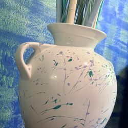 This is a Taverna Speckled Two Handled Jug in turquoise and white *H18.5 D18"*