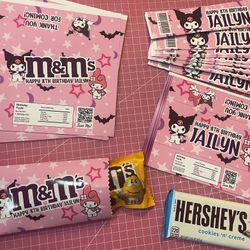 Kuromi And My Melody Birthday Party Theme Labels Stickers Chip Bags Hersheys Caprisun Centerpieces 
