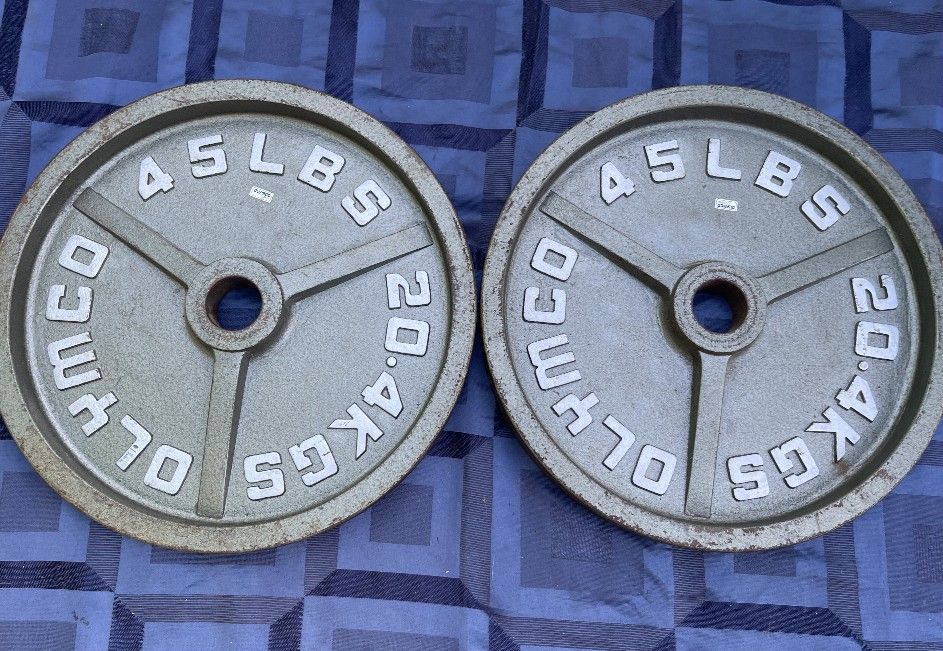 PAIR OF OLYMCO 45 LB. DEEP DISH OLYMPIC PLATES
