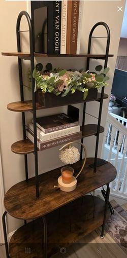 5-Tier Media Stand with Charging Station CD Storage Plant Stand Bookshelf