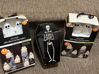 Halloween Ghost String Lights & Coffin Decor Bundle