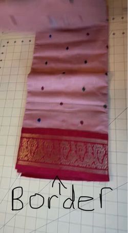 PEACH/ BEIGE WITH MULTICOLOR BOTIS, GOLD CHECKS SOUTH COTTON SAREE NO BLOUSE. PICKUP ONLY.