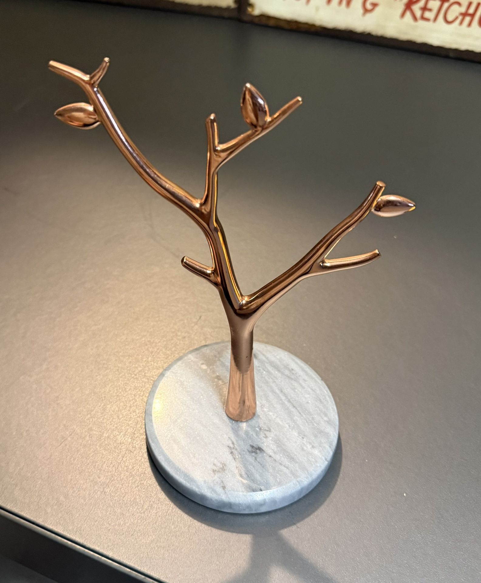 9” Jewelry Tree Holder Marble Base Copper Rose Gold Very Unique and Beautiful