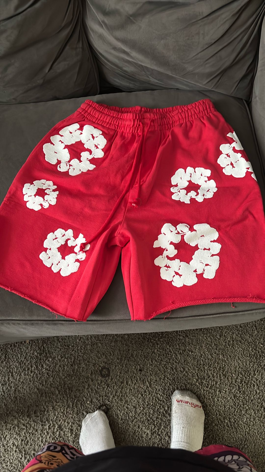 Red Denim Tear Shorts All Authentic