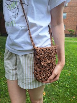 Crocheted Raffia Floral Mini Bag