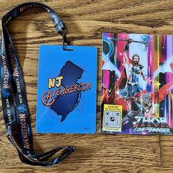 Disney D23 Expo 2022 Ms Marvel NJ Avengercon Badge/Lanyard +Thor Collector Cards