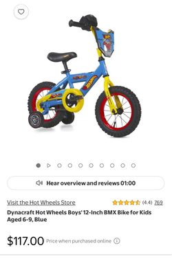 Like New kids bike. Hot wheels boys bike with helmet