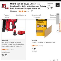Milwaukee
M12 12-Volt 23-Gauge Lithium-Ion Cordless Pin Nailer with M12 2.0i Hwve  Ah Battery


