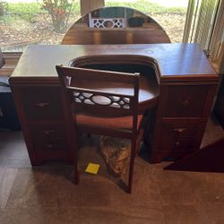 Antique Dressing Table With Chair And Mirror