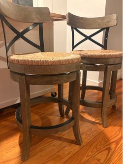 Solid Swivel Wood-Metal-Woven Stools