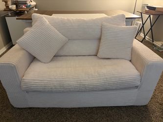 Oversized White Corduroy Chair/Loveseat – $25