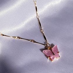 Pink Butterfly Chain Necklace 