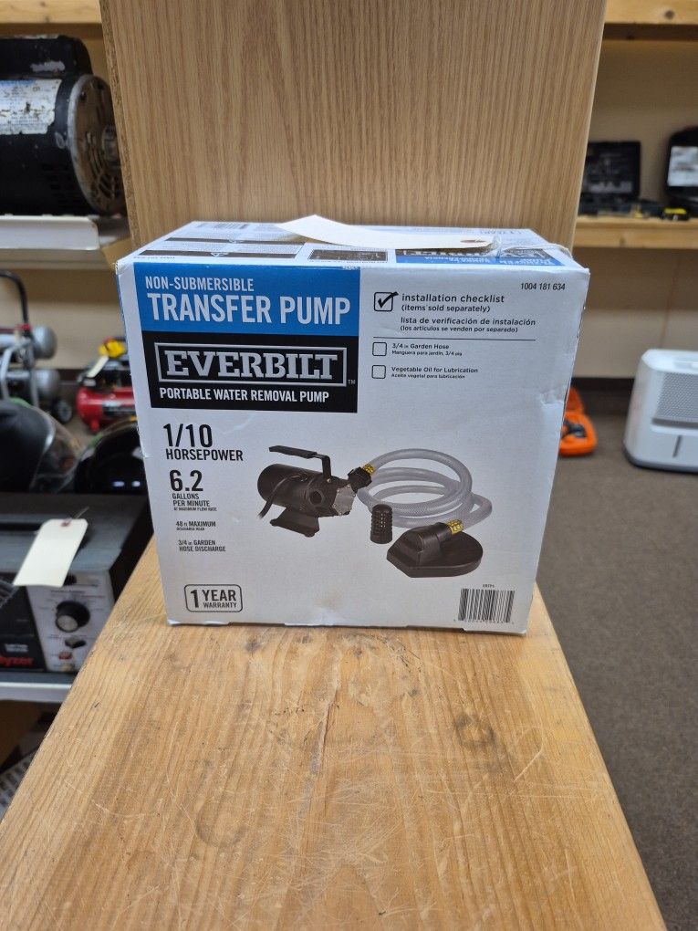 NEW Everbilt Portable Water Removal Pump 1/10hp