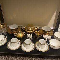 Antique Gold & White Tea Set 