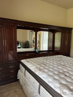 King Wall Unit Headboard with Storage and Mirror