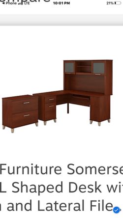 Bush desk and file cabinet with hutch