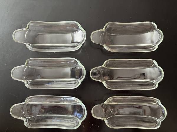 Vtg Set 6 Vintage Banana Split Boats Glass Dessert Dish Heavy Indiana