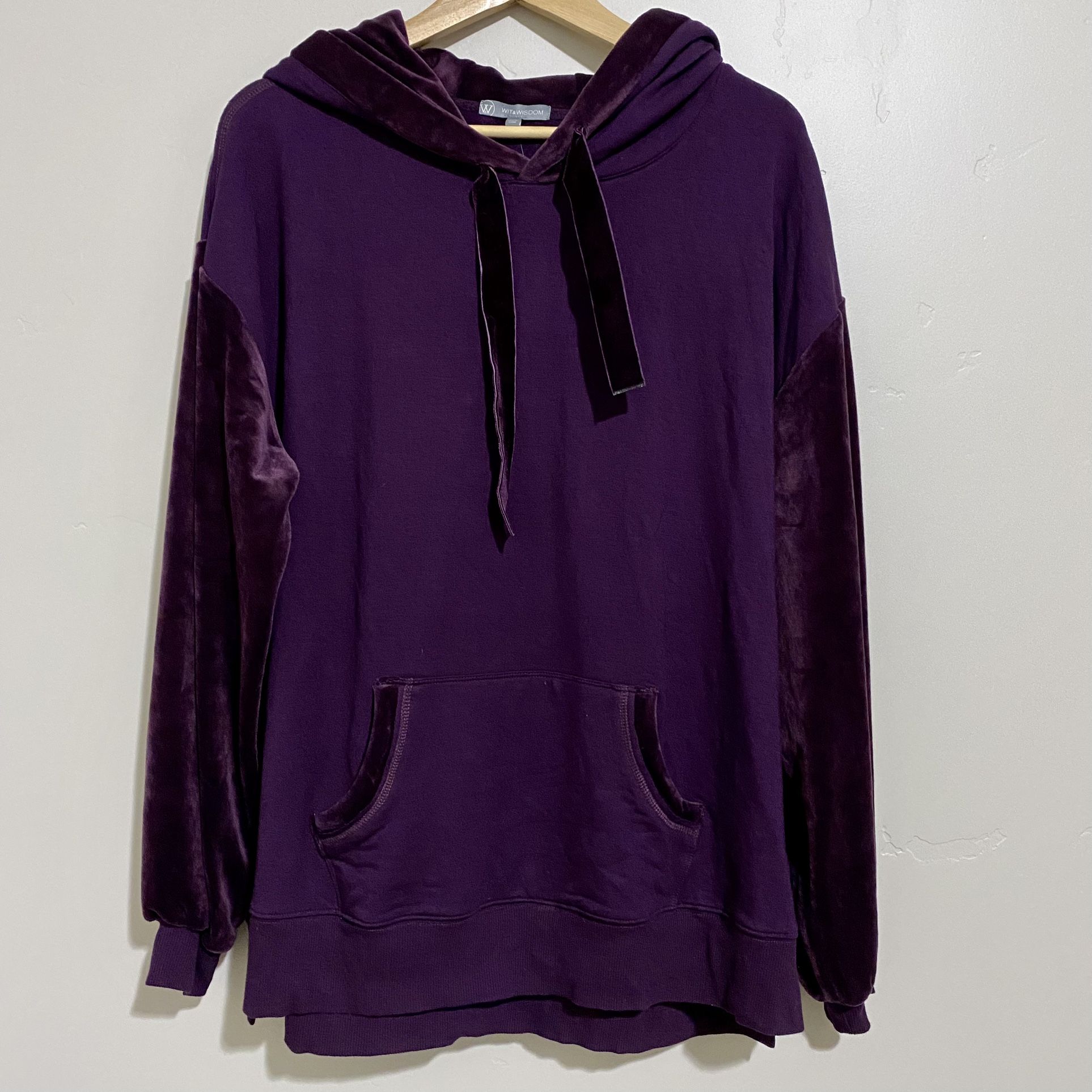 Wit & Wisdom Women’s Velour Pullover Hoodie Purple Size XL NWT