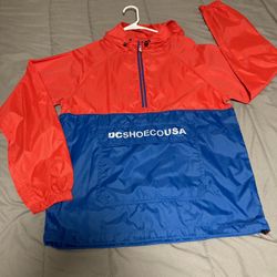 DC Shoe CO USA Windbreaker Jacket Red And Blue Pullover  Size Small Fits Like Medium