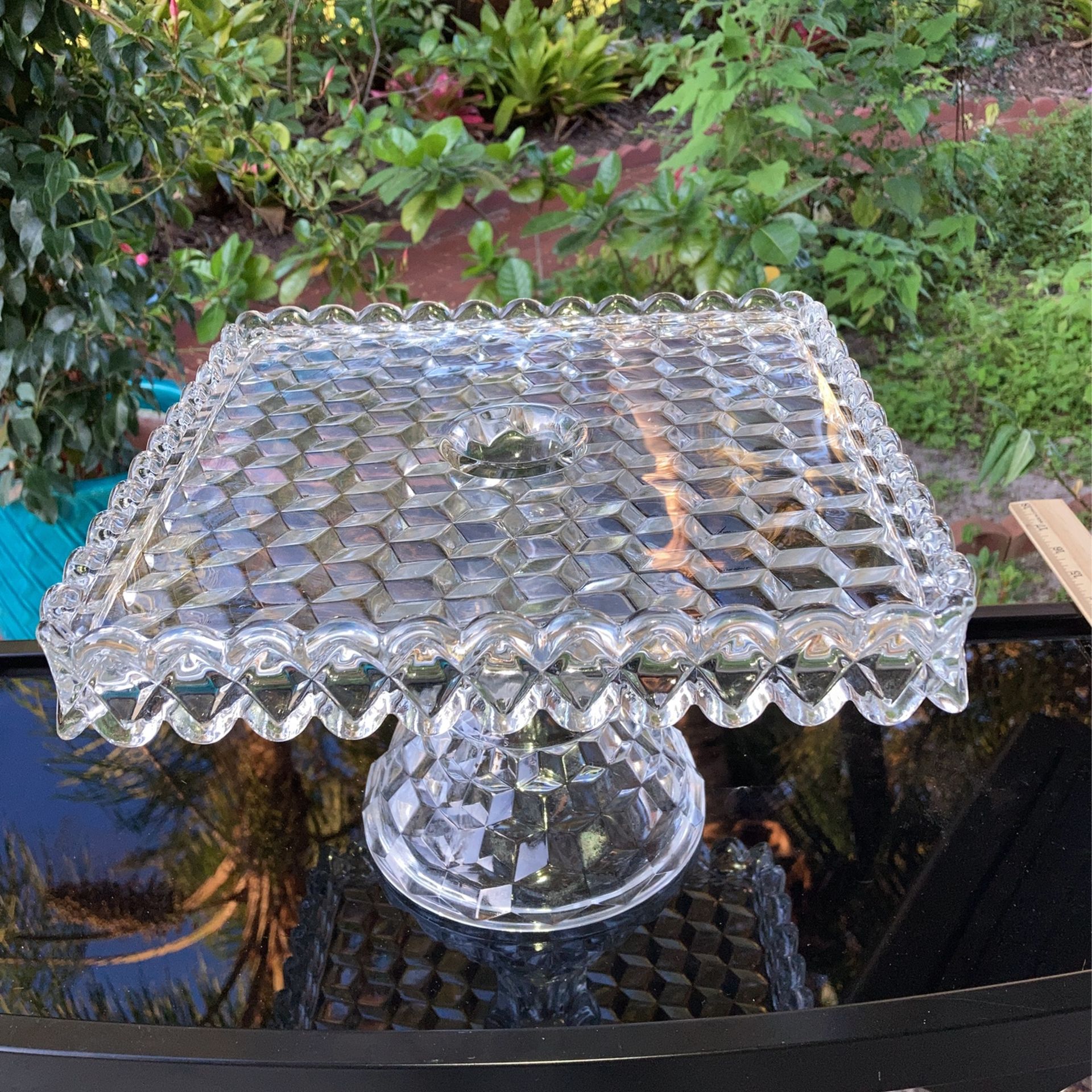 Vintage Fostoria Square Pedestal Cake Stand