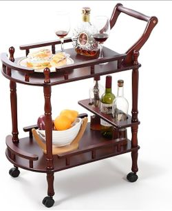 Mid Century Modern Bar Cart Rolling Kitchen Cart Serving Cart with Storage Shelf & Wheels
