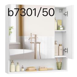 Cabinet Mirror, Bathroom Wall Mirror Cabinet with Storage, Adjustable Shelves, 6.5 x 27.6 x 29.5 Inches, Cloud White 