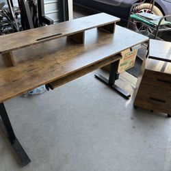 2 Tier Rising Desk With Matching Cabinet