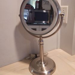  Double-Sided Lighted Makeup Mirror LED Lighted Mirror for easy viewing angle, Satin Nickel 