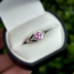 Jewelry 10k solid white gold rose quartz CZ stones 1.00CTW ring sz 7.00