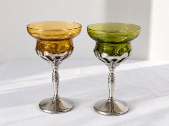 Amber & Green Decorative Goblet Glasses – Set of 2
