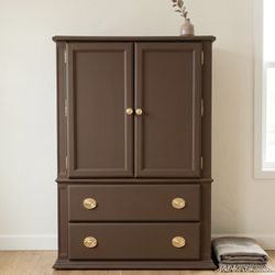 Refurbished Broyhill Armoire – Deep Espresso & Brushed Gold Hardware