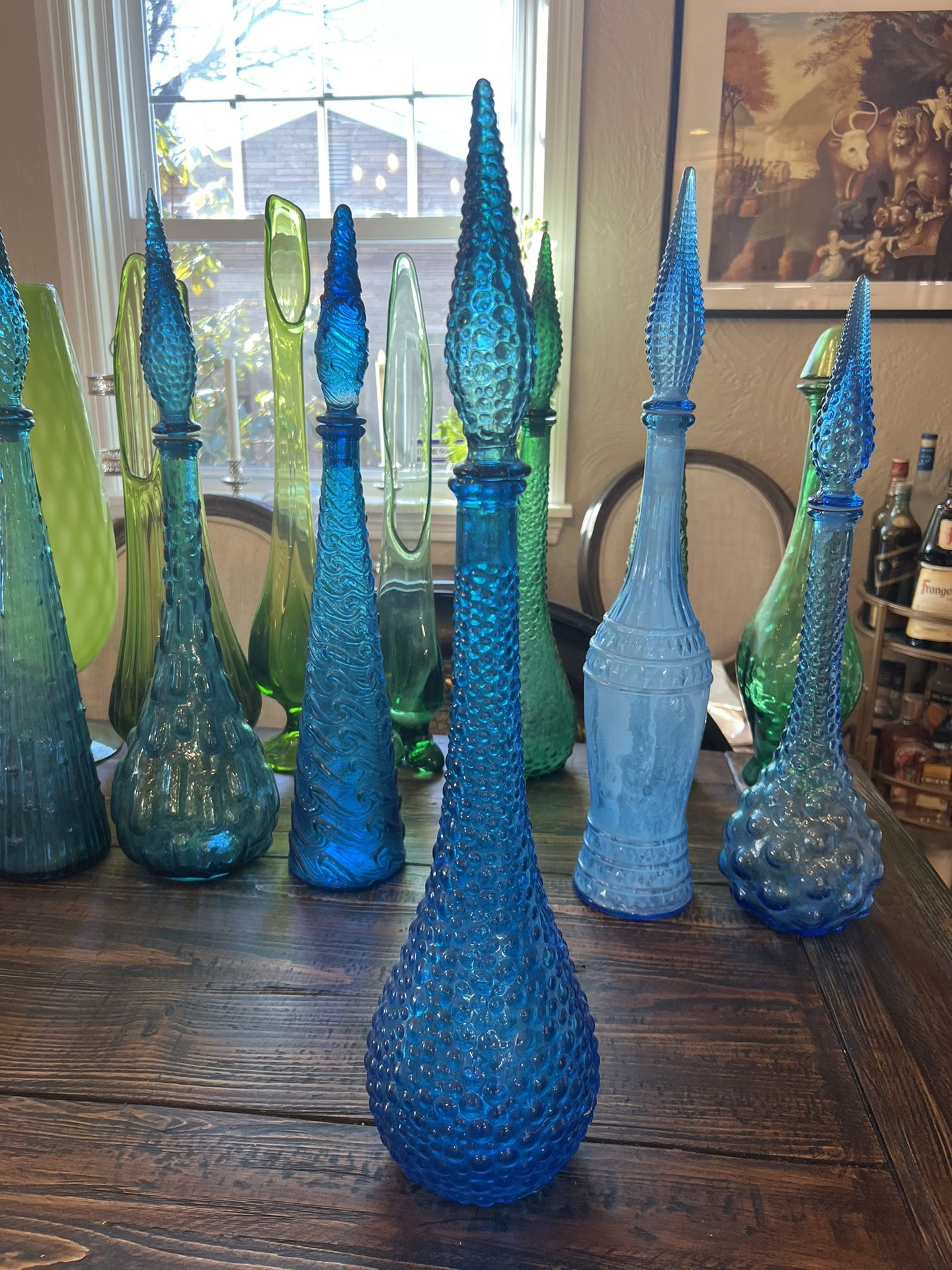 MCM Italy 22” Rossini Empoli Blue Hobnail Glass Decanter Genie Bottle w/ Stopper. Ex. Cond.
