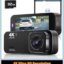 Dash Cam Front and Rear, 4K+1080P Dual Dash Camera for Cars with 5G WiFi, Built-in 32GB Card, Night Vision, G-Sensor, 24H Parking Mode
