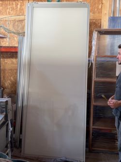 Set of 4 Frosted Glass Sliding Door Panels with Tracks – 39" × 98"