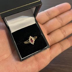 14K Gold Genuine Ruby And Diamond Ring Size 8