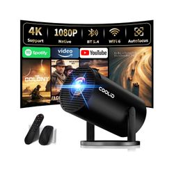 Built-In Apps & 2026 Upgraded] Mini Projector Support 4K 1080P Auto Keystone 180° Rotatable With WiFi 6 And Bluetooth 5.4, Projector Portable Compatib