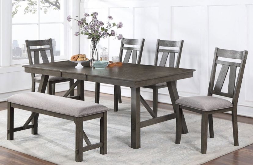 pc grey finish wood 60 78 dining table set with bench (P(contact