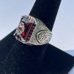 Red Ruby And Silver Men’s Ring